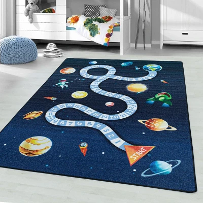 Afbeelding van Speelkleed Pleun Ruimtereis Donkerblauw 100x150cm Adana Carpets