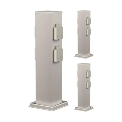 Afbeelding van ledscom.de 3 tuincontactdoos POLLY voor buiten, IP44, 4 voudig, roestvrij staal, vierkant, 40 cm
