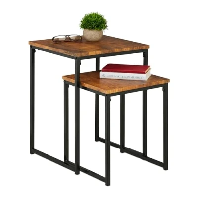 Afbeelding van Relaxdays bijzettafel set van 2 industrieel mimiset groottes stapelbaar metaal B