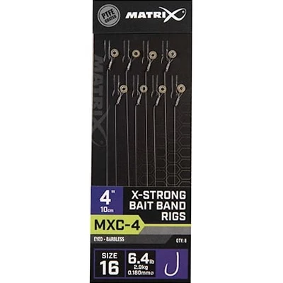 Afbeelding van Matrix MXC 4 X Strong Bait Band Rigs Eyed Barbless 4&quot; 10cm Onderlijnen 3 Maten Haak 16 0.18mm