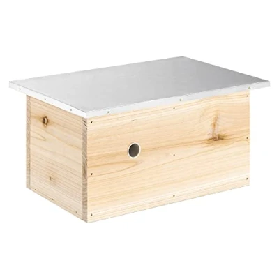 Afbeelding van Navaris Bijenhotel van hout en metaal Met verluchtingsgaatjes Houten hommelhuis Diervriendelijke tuindecoratie Insecten nestkast voor de tuin