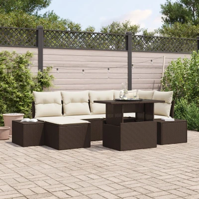 Afbeelding van vidaXL Tuinbank Set van 7 Beige Riet Tuin Hoekbank Rechthoekig