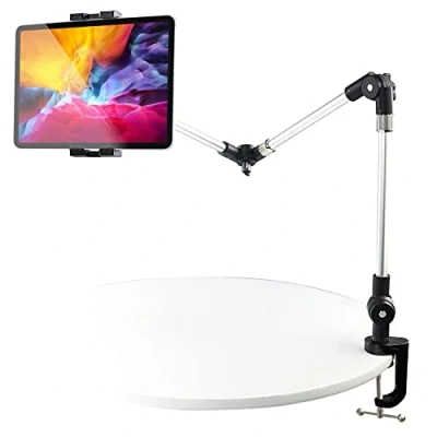 Afbeelding van Tafel Tablet Houder Verstelbare Arm, woleyi Telefoon iPad Standaard voor Bed Bureau [112 cm Metalen Arm Opvouwbare] Pro Air Mini, Switch, Galaxy, Lenovo, Huawei, Fire, iPhone, 4 12.9&quot;