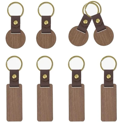 Afbeelding van Houten Sleutelhangers Beschrijfbaar 8 Stuks Onbewerkt Hout