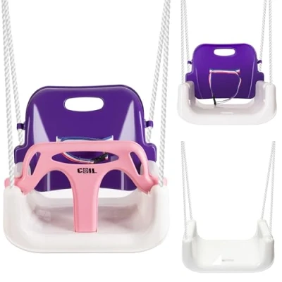 Afbeelding van COIL Babyschommel 3 in 1 babyzitje verstelbaar en met groeiend schommelzitje tuinschommel voor baby&#039;s kinderen rugleuning veiligheidsriem belastbaar tot 60 kg roze Eén maat