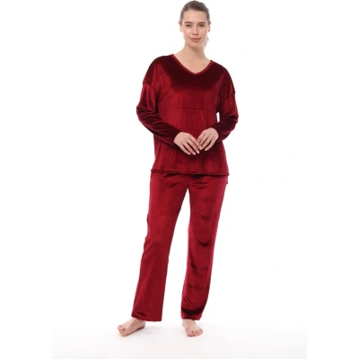 Afbeelding van Pijadore Fluwelen Dames Pyjama Set, Lange Mouwen, Kastanjebruin M