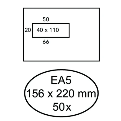 Afbeelding van Envelop Hermes EA5 156x220mm venster 4x11links zelfkl 50stuk