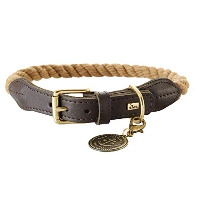 Afbeelding van HUNTER LIST Hondenhalsband, touw, leer, maritiem, duurzaam, weerbestendig, soepel, 60 (L), beige