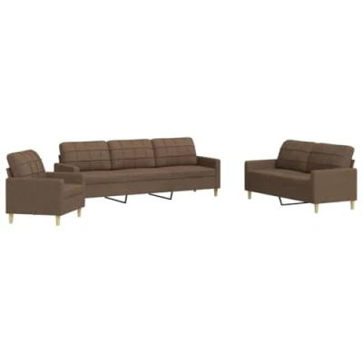 Afbeelding van vidaXL 3 delige Loungeset stof bruin, bankenset, tv stoel, fauteuil, sofa, stoffen bank, beklede loungebank, woonkamermeubilair