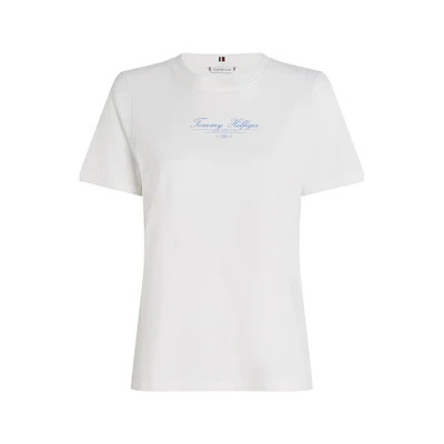 Afbeelding van Tommy Hilfiger Script TEE Tshirt print, Dames, Maat: XXS, Ecru