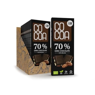 Afbeelding van CO COA Pure Chocolade 70% Met Pecannoten BIO Set 10x40g Kokossuiker, Geen Witte Suiker Rauwe Van Ongebrande Cacaobonen Vegan, BIO, Low Carb Geschikt
