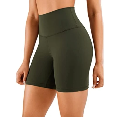 Afbeelding van CRZ YOGA Yogashort Voor Dames Met Naakt Gevoel 6 Inch Hoog Getailleerde Trainingsshorts Atletische Hardloopfietsbroek Olijfgroen S