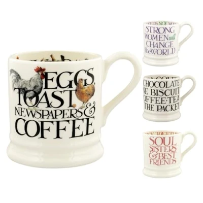 Afbeelding van Emma Bridgewater Grote mok 1/2 pint, keramische koffiemok groot aardewerk mok, cappuccino, latte, koffie, theekop mooie mokken, verjaardagscadeau Rise &amp; Shine