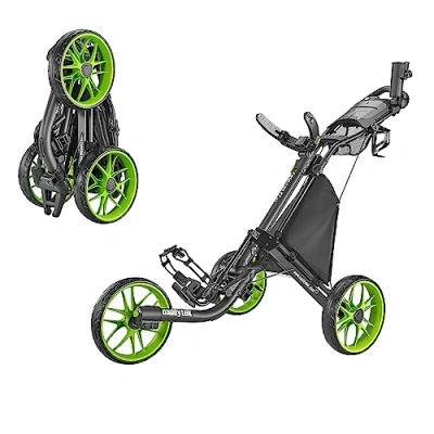 Afbeelding van Caddytek CaddyLite EZ versie 8 3 wiel Golf Push Cart Opvouwbare Lichtgewicht Pushcart met Voetrem Gemakkelijk te openen en sluiten, limoen, one size