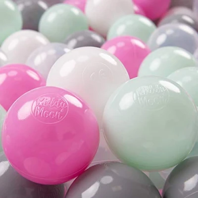 Afbeelding van KiddyMoon 700 ∅ 7cm kinderballen speelballen voor ballenbad baby plastic ballen made in eu, transparant/grijs/wit/roze/mint