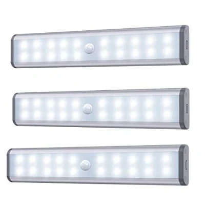 Afbeelding van Bewegingssensorkastverlichting, 20 LED draadloze onderkastverlichting met ingebouwde oplaadbare batterij, overal op te hangen Magnetische nachtverlichting voor kast Keukenkast (3 stuks)