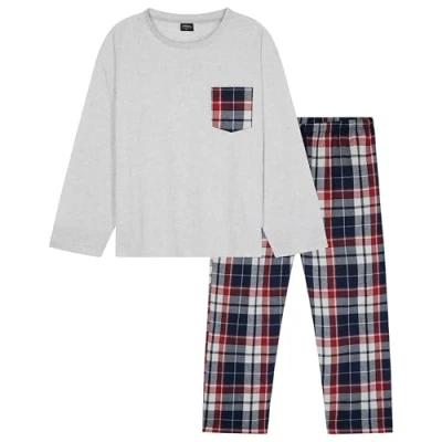 Afbeelding van CityComfort Herenpyjama, warme loungewear voor tieners, winternachtkleding, pyjama&#039;s met lange mouwen, verjaardagscadeau mannen, Grijs, M