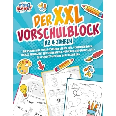 Afbeelding van Der XXL Vorschulblock ab 4 Jahren: Buchstaben und Zahlen schreiben lernen inkl. Schwungübungen. Ideales Übungsheft für Kindergarten, Vorschule Grundschule Das perfekte Geschenk zur Einschulung