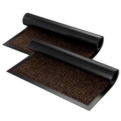 Afbeelding van Zenacasa (Set van 2) Antislip en wasbare entreematten voor binnen Kwaliteit waterdichte absorberende deurmat Bruin 60x90 cm