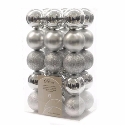 Afbeelding van Decoris Kerstballen 30 stuks zilverkleurig mat en glans 6 cm