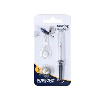 Afbeelding van Korbond 4 delige set steektang, vingerhoedje (maat 10) en 3 x naaldinrijgers, essentials voor het maken van kleding, kleermakerij, knutselen, handnaaien, dikke stoffen, quilten, borduurwerk, zilver