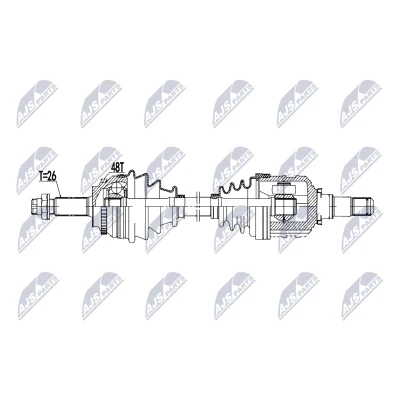 Afbeelding van NTY NPW TY 191 Aandrijfas Vooras links 638mm Handgeschakeld TOYOTA: Corolla Verso (E121) 1.8 VVT i, 1.6 i 2001 2004