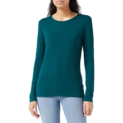 Afbeelding van Amazon Essentials Women&#039;s T shirt met lange mouwen en ronde hals in klassieke pasvorm (verkrijgbaar grote maten), Donkergroen, M