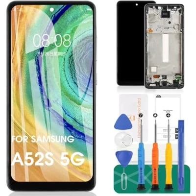 Afbeelding van OLED voor Samsung A52S 5G Vervanging Galaxy Lcd scherm SM A528B, A528B/DS Digitizer Touch Screen Montage Reparatie met Frame (Ondersteuning Vingerafdruk)
