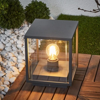 Afbeelding van Lucande Sokkellamp 1licht aluminium, glas H: 24.5 cm E27 donkergrijs, transparant