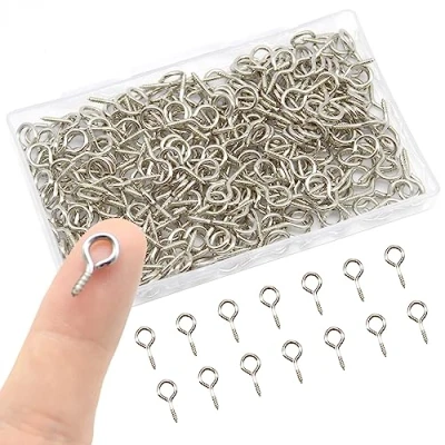 Afbeelding van Hocansen 300 stuks schroefogen 17 x 8 mm ooghaken schroefhaken roestvrij staal met schroefdraad voor hout, handwerk (17,7 8,8 mm)