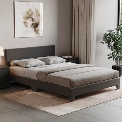 Afbeelding van Vida Designs Victoria Bed Frame Gestoffeerd Stof Hoofdbord Slaapkamermeubilair (King Size (5 voet), donkergrijs linnen)