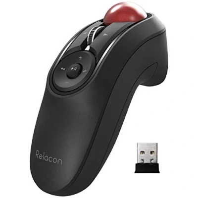 Afbeelding van Elecom Relacon Handheld Trackball muis, duimbediening, 2,4 GHz draadloos, ergonomisch ontwerp, 10 knops functie, Windows11, MacOS (M RT1DRBK)