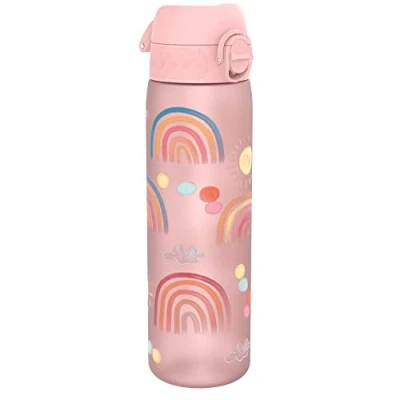 Afbeelding van ION8 Waterfles, 500 ml/18 oz, Lekvrij, Makkelijk te Openen, Veilige Vergrendeling, Vaatwasserbestendig, BPA vrij, Draaghendel, Past in Bekerhouders, Schoon, Geurvrij, Regenbogen Ontwerp