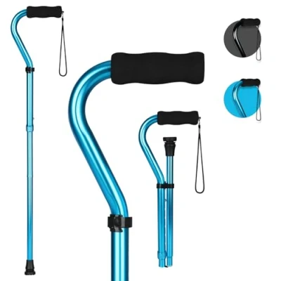 Afbeelding van supregear Wandelstok voor Vrouwen en Mannen, Lichtgewicht Verstelbare Offset Wandelstok, Opvouwbare Cane met Zachte Handgreep, Stevige Loopondersteuning Senioren Volwassenen, Blauw