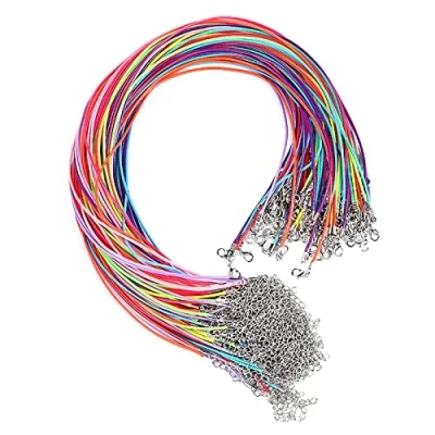Afbeelding van SHULLIN 50 stuks leren koord ketting halsketting 2 mm koorden gevlochten gewaxte met sluiting en voor doe het zelf armband, sieraden (kleurrijk