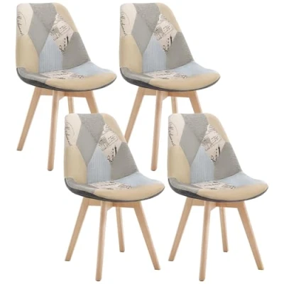 Afbeelding van WOLTU Set van 4 eetkamerstoelen BH29pw 4, eetkamerstoel, design stoel, keukenstoel, hout, linnen, grijs + kaki