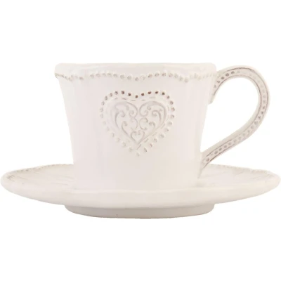 Afbeelding van Clayre &amp; Eef Witte Kop en schotel Ø 15*8 cm / 220 ml HRTKSN