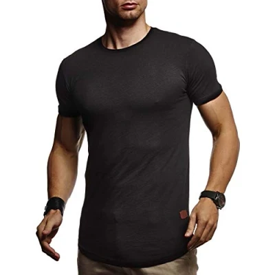 Afbeelding van Leif Nelson T shirt voor heren, zomer, ronde hals, regular fit, 100% katoen, basic herenshirt, casual zwart, XXL