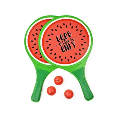 Afbeelding van Legami Strandrackets, 2 rackets en 3 ballen, ergonomische handgreep, inclusief tas, voor volwassenen kinderen, 23 x 38 cm, watermeloen