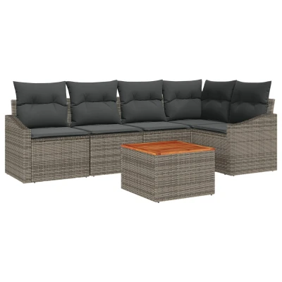 Afbeelding van vidaXL 6 delige Tuin Sofa Set met Kussens Grijs Poly Rattan Acacia