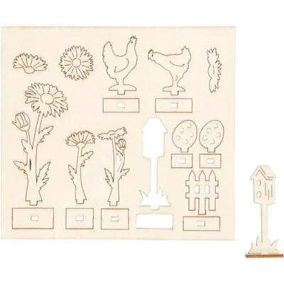 Afbeelding van Creotime Figurenset Kip Hout 15,5 X 17 Cm Blank 21 delig