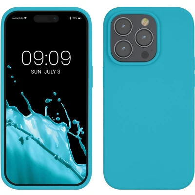 Afbeelding van kwmobile telefoonhoesje geschikt voor Apple iPhone 14 Pro Hoesje met siliconen coating Smartphone case in ijsblauw