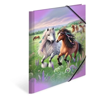 Afbeelding van HERMA A4 Paardenwereld, hoekspanner map van karton met kleuterschoolmotief, elastiek, binnenklep en binnenprint voor jongens, meisjes kinderen