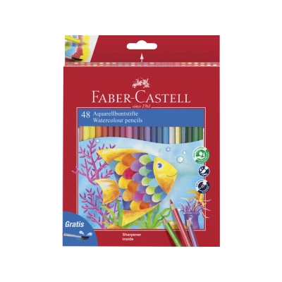 Afbeelding van 3x Aquarelpotlood Faber Castell kinder etui 48 stuks met slijper en pe