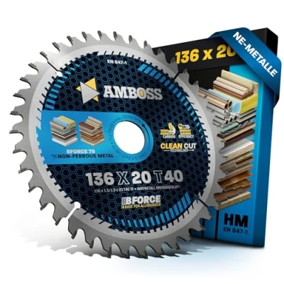 Afbeelding van HM cirkelzaagblad 136x20 Z40 trapeziumplatte tand voor aluminium. AMBOSS WERKZEUGE® zaagblad 136 mm comp. Makita DSS501Z en nog veel meer