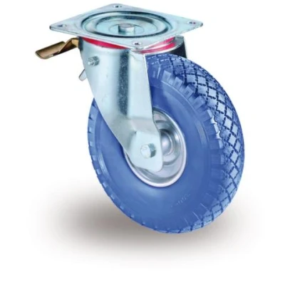 Afbeelding van BS Rollen Zwenkwiel met totaalklem wiel d. 260 mm draagvermogen 160 kg schroefplaat rollager rubber blauw 1 stuk L420.C91.262