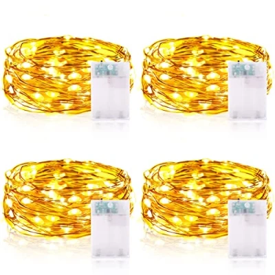 Afbeelding van Vacoulery Lichtsnoer op batterijen, timer, 4 stuks, 2 m, 20 leds, waterdicht, voor kamer, Kerstmis, Halloween, bruiloft, decoratie, warm wit, stuks