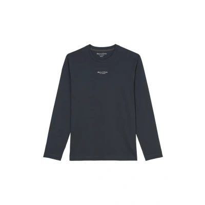 Afbeelding van Marc O&#039;Polo LOGO Print AT Centre Front Ribbed NECK TRIM Longsleeve, Heren, Maat: XS, Dark navy