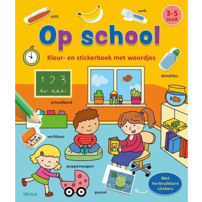 Afbeelding van Deltas Kleur en stickerboek met woordjes op school (3 5 jaar)