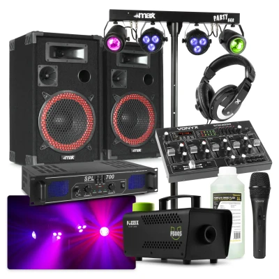 Afbeelding van MAX Complete 700W DJ Disco set met geluidsboxen, lichteffecten en